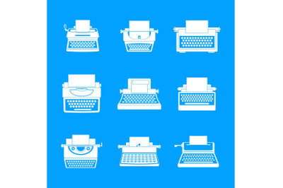 Typewriter machine keys icons set, simple style