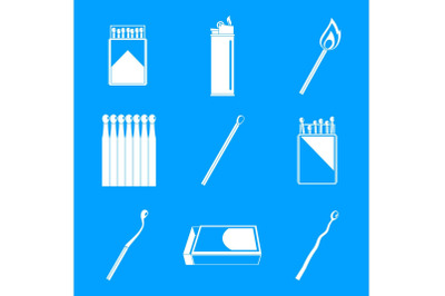Safety match ignite burn icons set, simple style