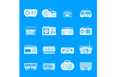 Radio music old device icons set, simple style