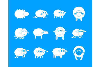 Sheep cute lamb farm iicons set, simple style