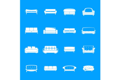Sofa chair room couch icons set, simple style
