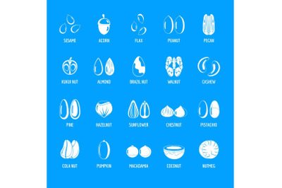 Nut types with signed names icons set simple style
