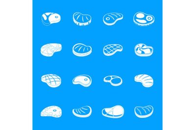 Steak dinner grilled beef icons set, simple style