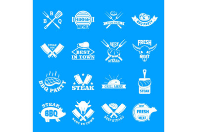 Steak logo grilled beef icons set, simple style