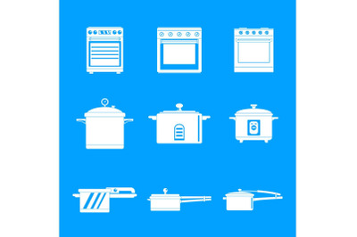 Cooker oven stove pan icons set simple style