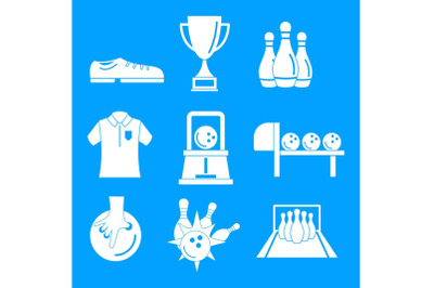 Bowling kegling game icons set, simple style