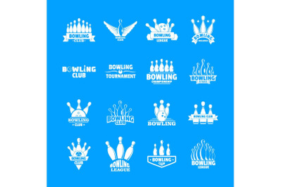 Bowling kegling game logo set, simple style