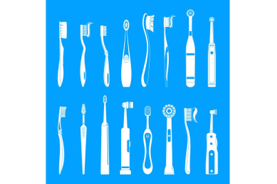 Toothbrush dental icons set, simple style