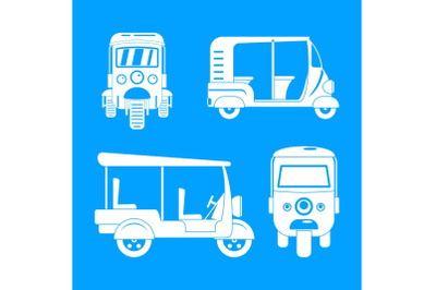Tuk rickshaw Thailand icons set, simple style