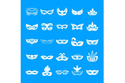 Carnival mask venetian icons set, simple style