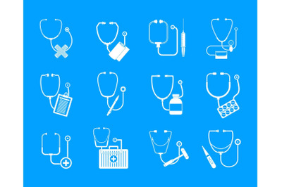 Phonendoscope stethoscope icons set, simple style