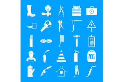 Welder equipment icons set, simple style
