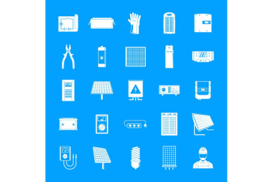 Solar energy equipment icons set, simple style