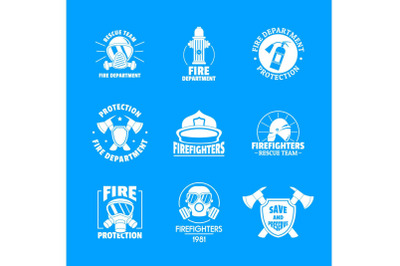 Fire fighter logo icons set, flat style