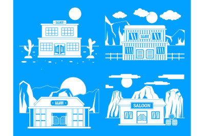 Saloon wild west banner concept set, simple style