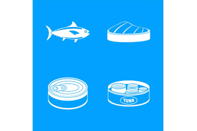 Tuna fish can steak icons set, simple style