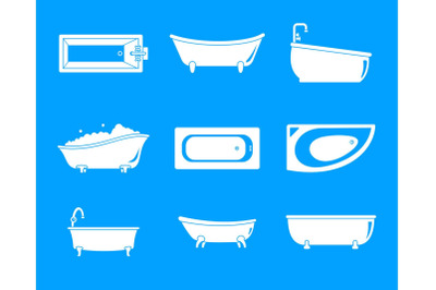 Bathtub interior icons set, simple style