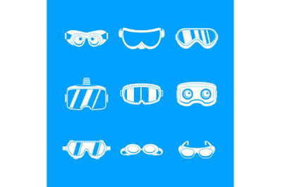 Goggles ski glass mask icons set, simple style