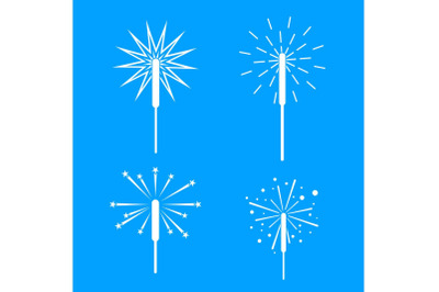 Sparkler fireworks bonfire icons set, simple style
