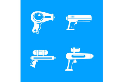 Squirt gun water pistol icons set, simple style