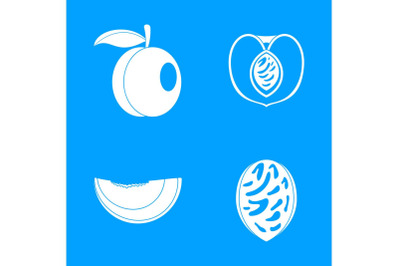 Peach tree slices fruit icons set, simple style