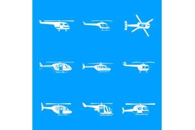 Helicopter military icons set, simple style