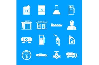 Petrol station gas fuel icons set, simple style