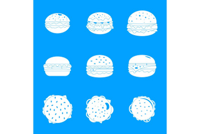 Burger sandwich bread bun icons set, simple style