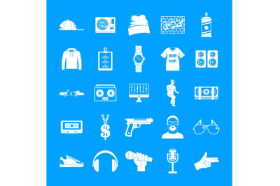 Hiphop rap swag music dance icons set, simple style