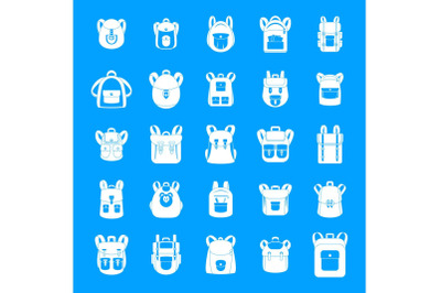 Backpack school travel sport icons set, simple style