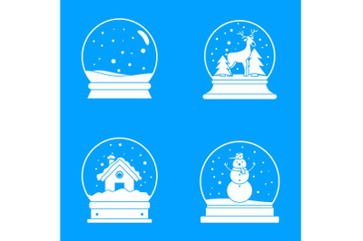 Snow globe ball christmas icons set, simple style