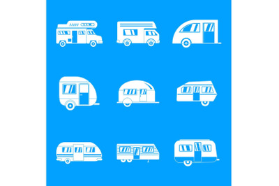 Motorhome car trailer icons set, simple style