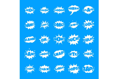 Comic bubble sound icons set, simple style