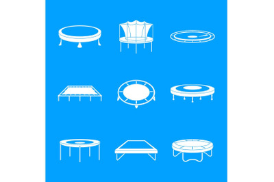 Trampoline jumping park icons set, simple style