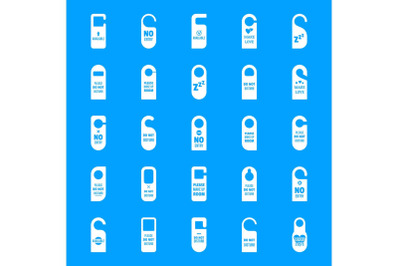 Hanger tags door hotel icons set, simple style