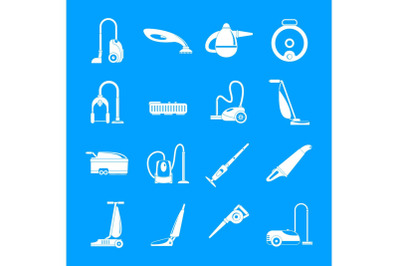 Vacuum cleaner washing icons set, simple style