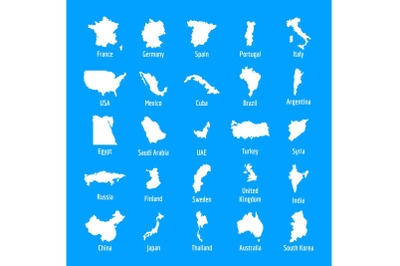 Country map icon set, simple style