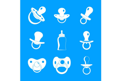 Pacifier baby care newborn icons set, simple style