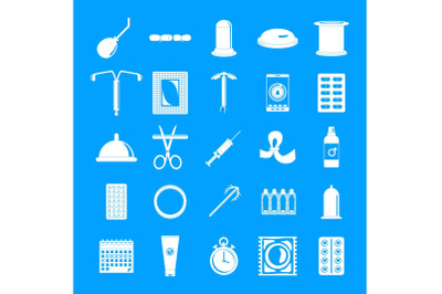 Contraception Day control icons set, simple style