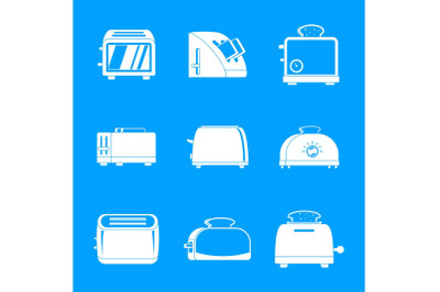 Toaster kitchen bread oven icons set, simple style