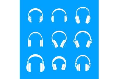 Headphones music speakers icons set, simple style