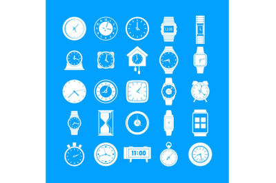 Time and clock icons set, simple style