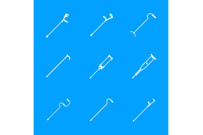 Crutches injury support care icons set, simple style