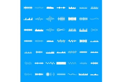 Sound wave icons set, simple style