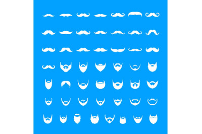 Mustache and beard icons set, simple style