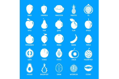 Fruits icons set, simple style