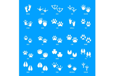 Animal footprint icons set, simple style