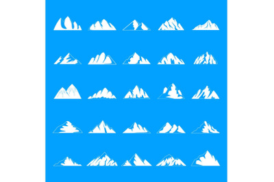 Mountain icons set, simple style