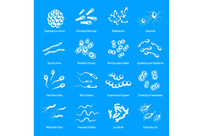 Viruses and bacteria icons set, simple style