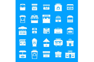 Street food kiosk icons set, simple style